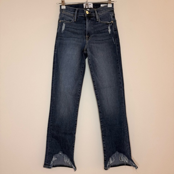 FRAME Denim Le High Straight Distressed Rue Chewed Hem Jeans - Picture 3 of 12